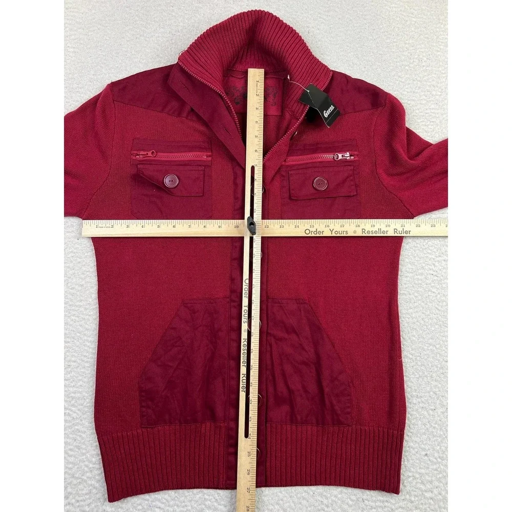 Guess Sweater Mens Large Cranberry‎ Red Button Mock Neck Utility X04R0000000